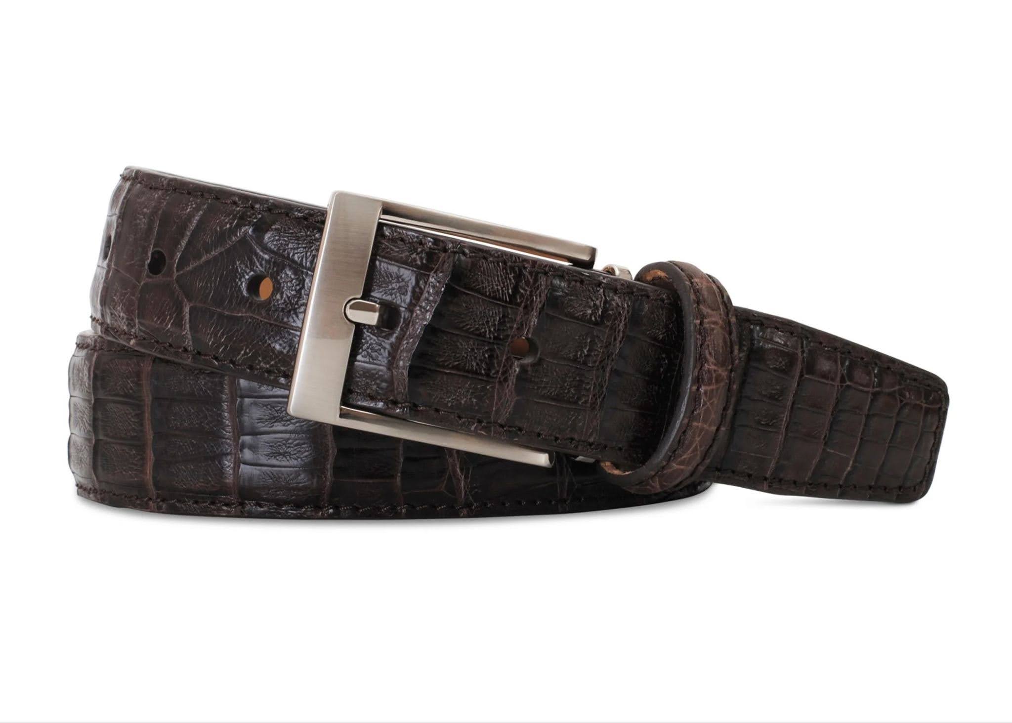 Custom brown crocodile-grain leather belt